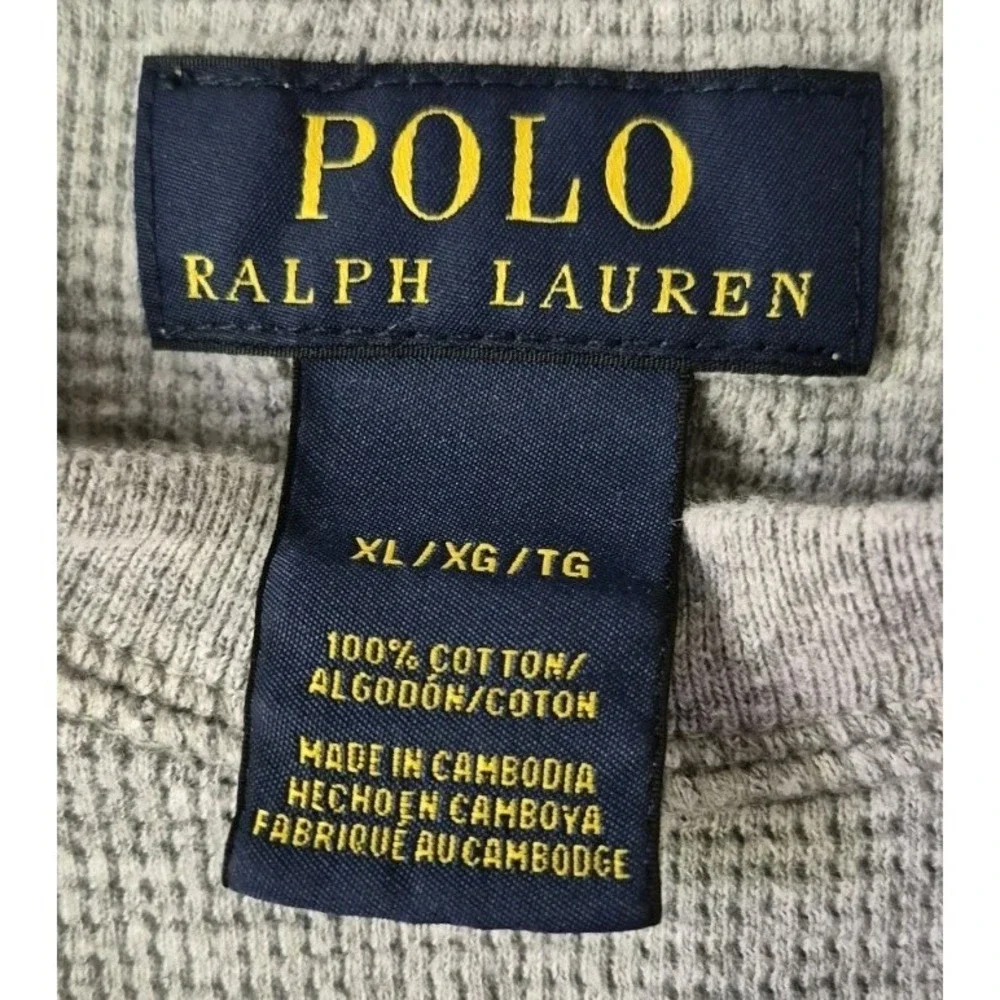 Polo Ralph Lauren Mens XL Gray Waffle Knit Thermal Shirt Long Sleeve 100% Cotton
